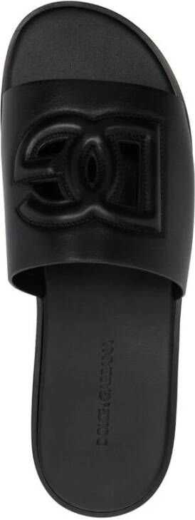 Dolce & Gabbana Geëmbosseerde Logo Leren Slides Black Heren