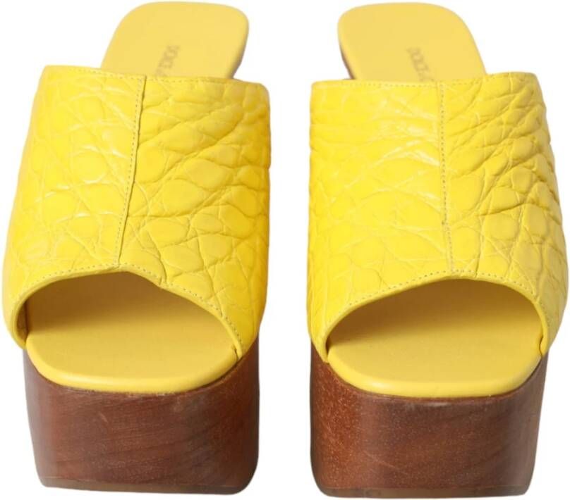 Dolce & Gabbana Gele Leren Houten Sleehak Slippers Yellow Dames