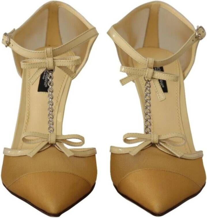 Dolce & Gabbana Gele Mesh T-Strap Hakken Yellow Dames