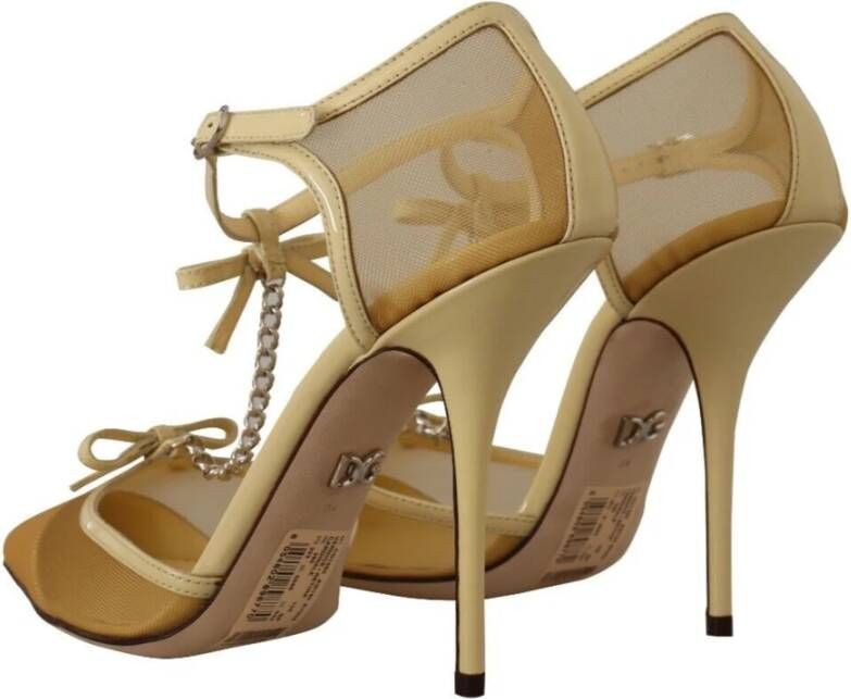 Dolce & Gabbana Gele Mesh T-Strap Hakken Yellow Dames