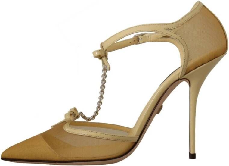 Dolce & Gabbana Gele Mesh T-Strap Hakken Yellow Dames