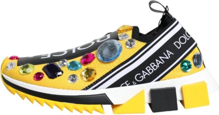 Dolce & Gabbana Gele Rhinestone Lage Top Sneakers