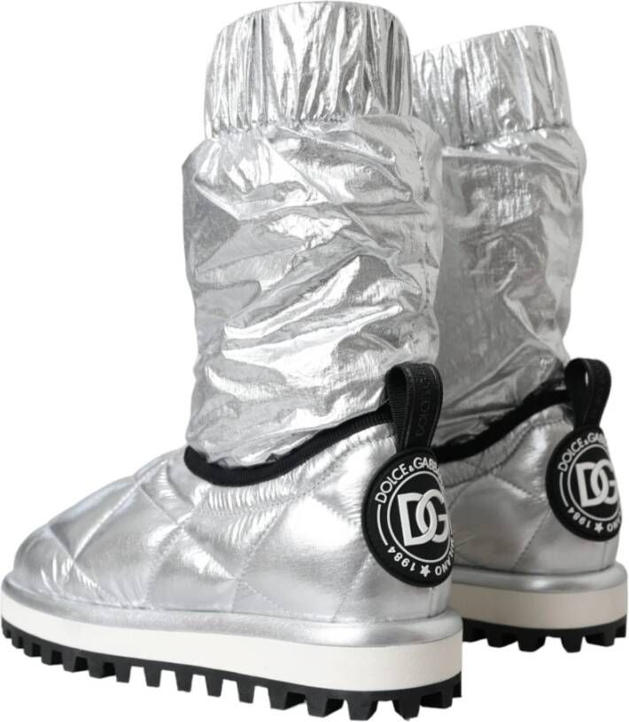 Dolce & Gabbana Gestikte Logo Patch Mid-Calf Laarzen Gray Heren