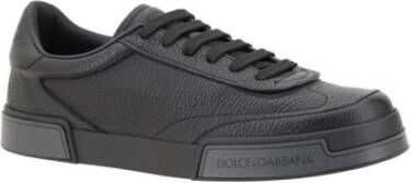Dolce & Gabbana Gestructureerde leren vetersneakers met merkhak Black Heren