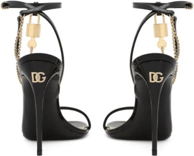Dolce & Gabbana Glamoureuze Leren Chain-Link Sandalen Black Dames