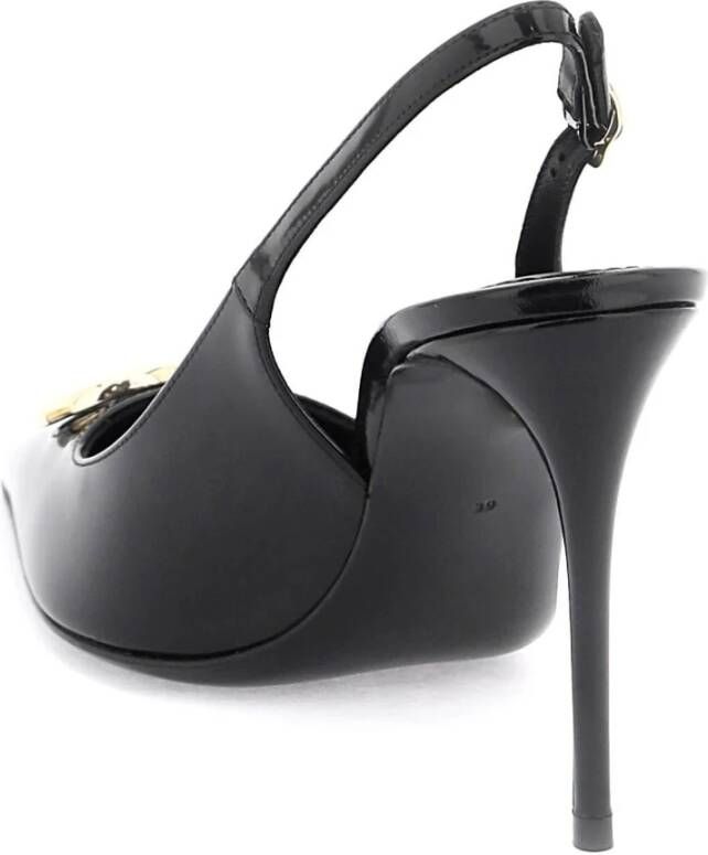 Dolce & Gabbana Glanzende Leren Slingback Pumps met Gouden Metalen Monogram Black Dames