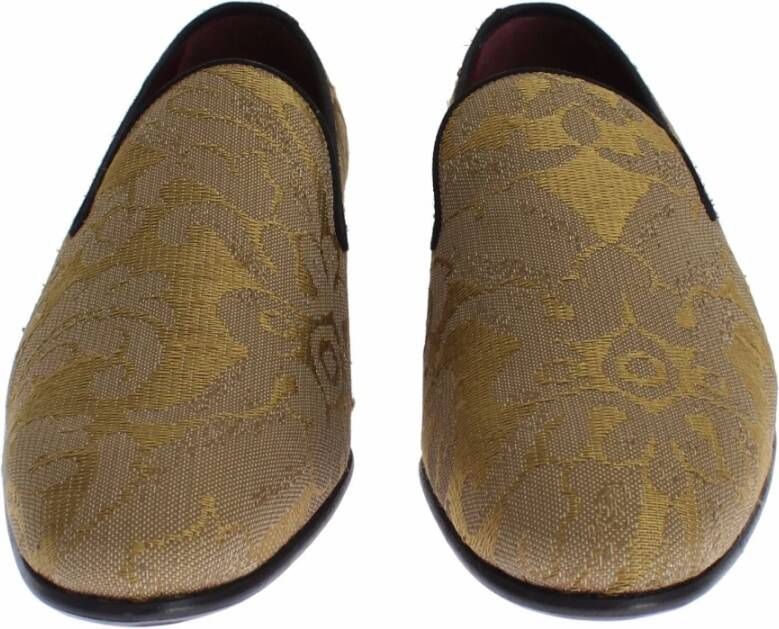 Dolce & Gabbana Gouden Barok Zijden Jurk Loafers Yellow Dames