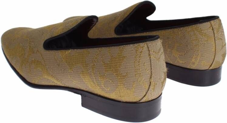 Dolce & Gabbana Gouden Barok Zijden Jurk Loafers Yellow Dames