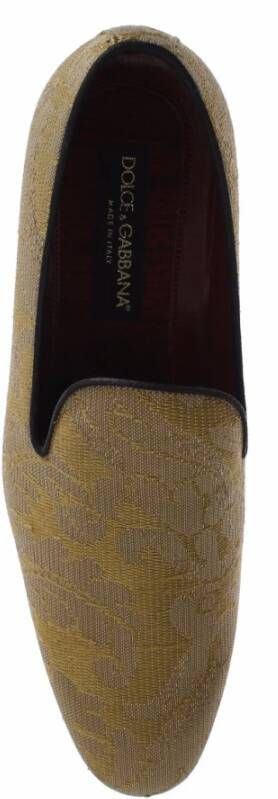 Dolce & Gabbana Gouden Barok Zijden Jurk Loafers Yellow Dames