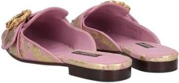 Dolce & Gabbana Gouden Draad Geborduurde Leren Sandaal Pink Dames