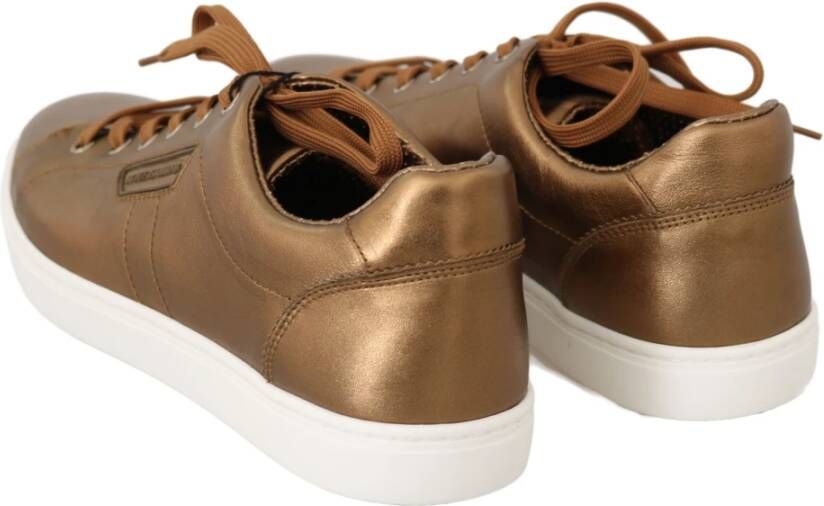 Dolce & Gabbana Gouden Leren Heren Casual Sneakers Bruin Heren