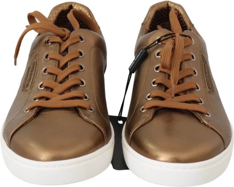 Dolce & Gabbana Gouden Leren Heren Casual Sneakers Bruin Heren