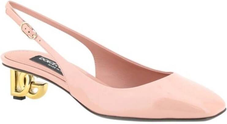 Dolce & Gabbana Gouden Logo Hak Leren Pumps Pink Dames