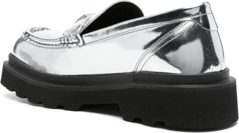 Dolce & Gabbana Gouden Logo Mocassin Spiegeleffect Schoenen Gray Dames