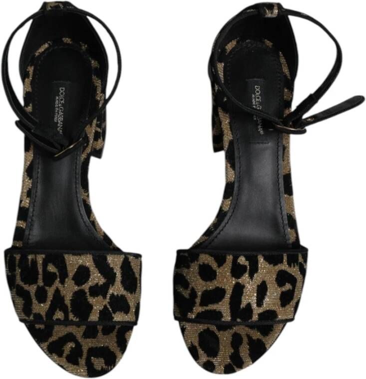 Dolce & Gabbana Gouden Luipaard Enkelband Hakken Sandalen