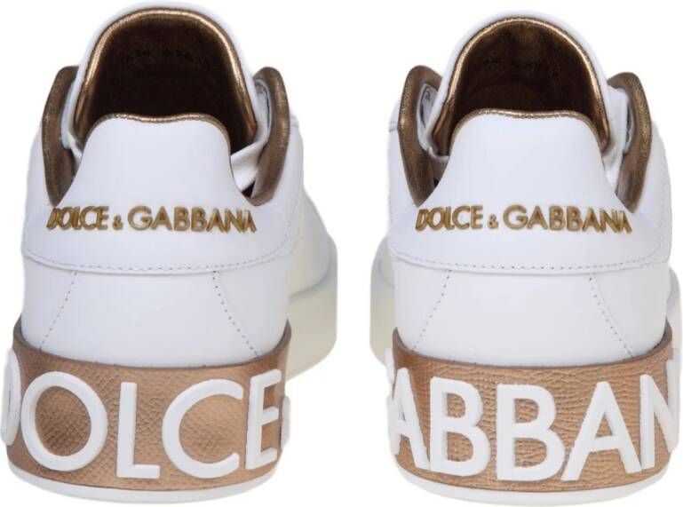 Dolce & Gabbana Portofino Sneakers Dolce Gabbana Gold Dust Leather Beige Dames