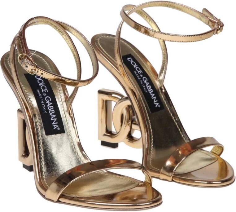 Dolce & Gabbana Gouden Spiegel Leren Sandaal Yellow Dames