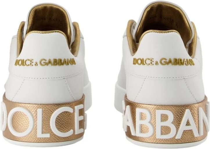 Dolce & Gabbana Goudstof Portofino Sneakers in Leer