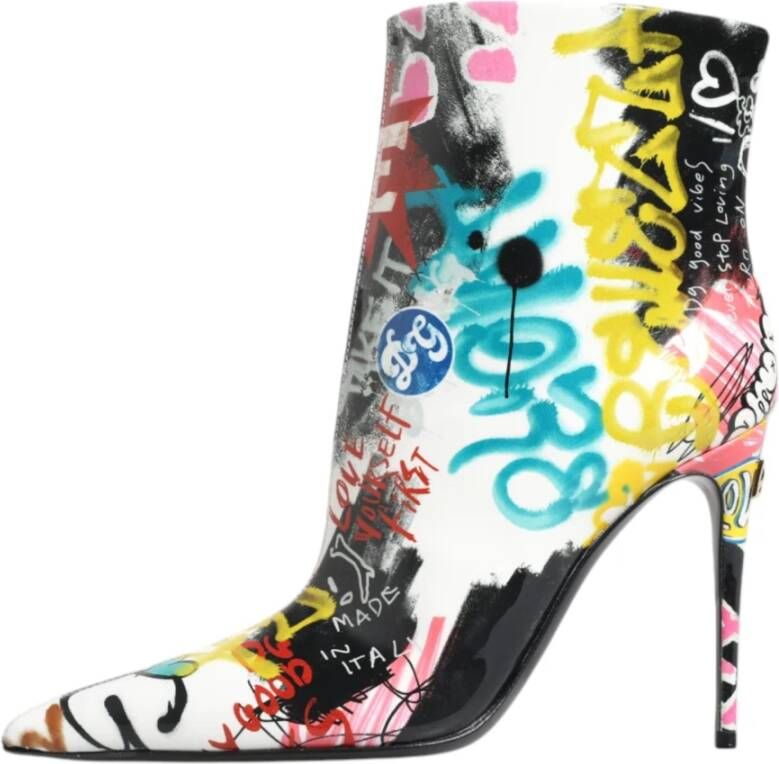 Dolce & Gabbana Graffiti Print Leren Mid Calf Laarzen