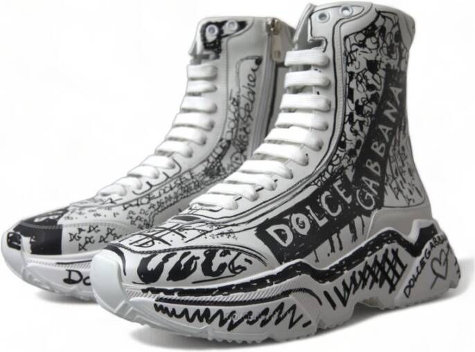 Dolce & Gabbana Graffiti Print Mid Top Sneakers White Heren