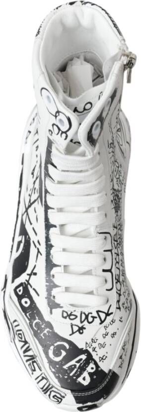 Dolce & Gabbana Graffiti Print Mid Top Sneakers White Heren