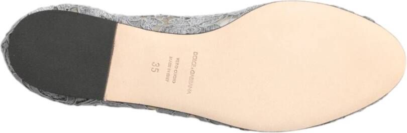 Dolce & Gabbana Grijze Kant Kristal Platte Schoenen