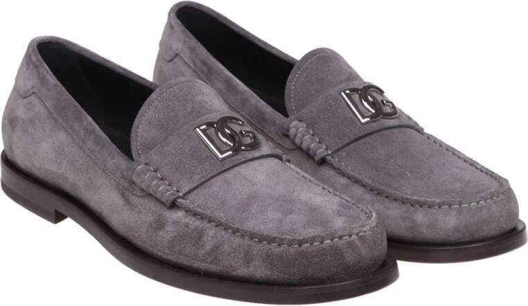 Dolce & Gabbana Grijze Suede Loafers met DG Logo Gray Heren