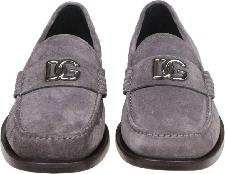 Dolce & Gabbana Grijze Suede Loafers met DG Logo Gray Heren