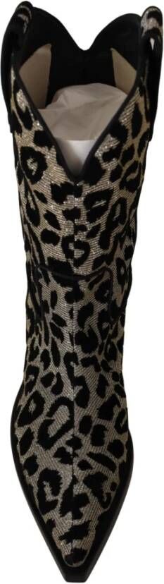 Dolce & Gabbana Grijze Zwarte Luipaard Cowboy Laarzen