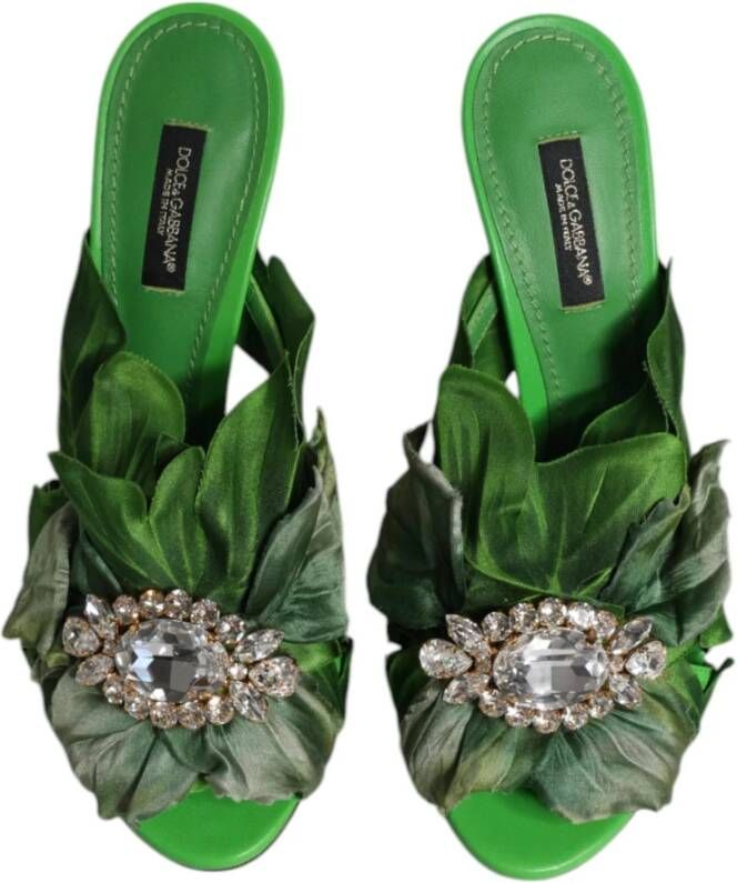 Dolce & Gabbana Groene Bladprint Hoge Hak Sandalen Green Dames