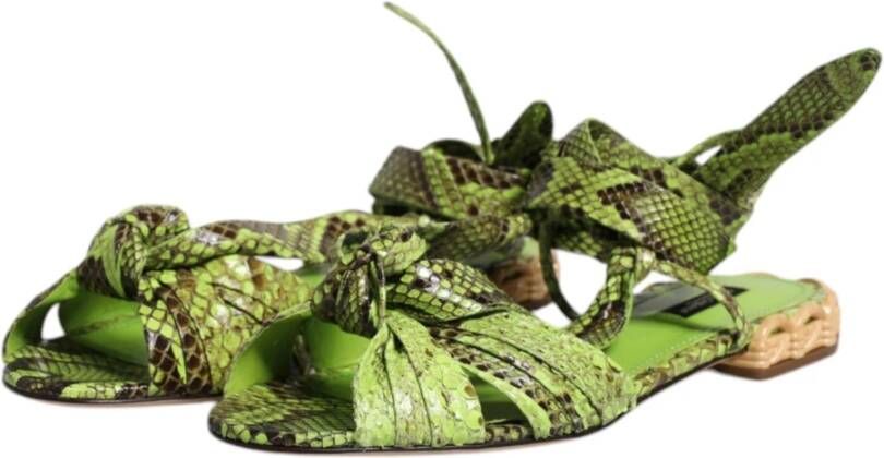 Dolce & Gabbana Groene Sandalen met Enkelbandjes en Dierenprint