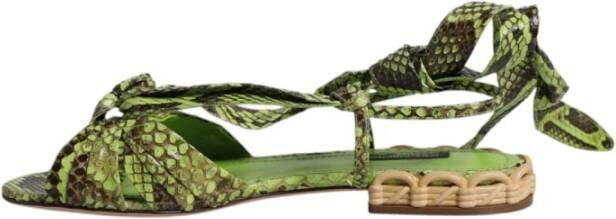 Dolce & Gabbana Groene Sandalen met Enkelbandjes en Dierenprint