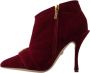 Dolce & Gabbana Bordeauxrode Velvet Enkellaarzen met Ritssluiting Red Dames - Thumbnail 2