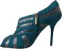 Dolce & Gabbana Blauwe Teal Snakeskin Peep Toe Booties Blue Dames - Thumbnail 14