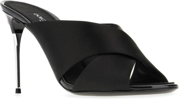Dolce & Gabbana Zwarte Satijnen Sandalen met Metalen Hak Black Dames