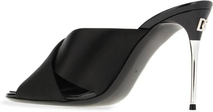 Dolce & Gabbana Zwarte Satijnen Sandalen met Metalen Hak Black Dames