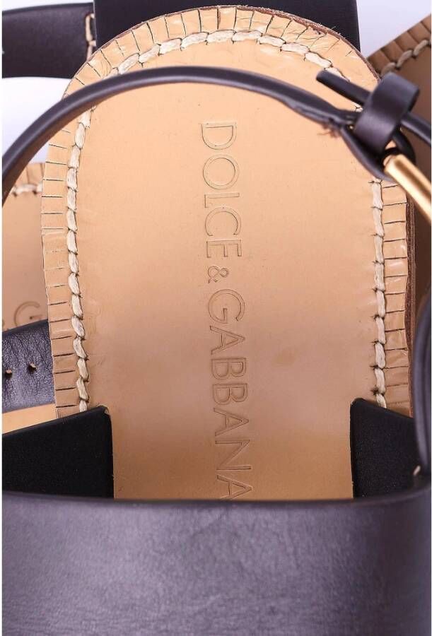 Dolce & Gabbana Heren Zwarte Leren Sandalen Brown Heren