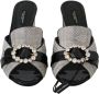 Dolce & Gabbana Black Gray Exotic Leather Crystals Sandals Shoes Zwart Dames - Thumbnail 5