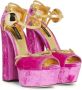 Dolce & Gabbana Pink Velvet Crystal Ankle Strap Sandals Shoes Roze Dames - Thumbnail 7