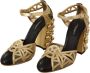 Dolce & Gabbana Zwarte Gouden Leren Studs Enkelband Schoenen - Thumbnail 9