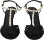 Dolce & Gabbana Zwarte Satijnen T-Strap Sandalen met Kristalversiering Black Dames - Thumbnail 6