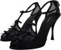 Dolce & Gabbana Zwarte Mesh T-Strap Hoge Hak Sandalen Black Dames - Thumbnail 3