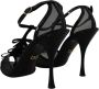 Dolce & Gabbana Zwarte Mesh T-Strap Hoge Hak Sandalen Black Dames - Thumbnail 4
