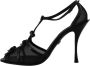 Dolce & Gabbana Zwarte Mesh T-Strap Hoge Hak Sandalen Black Dames - Thumbnail 5