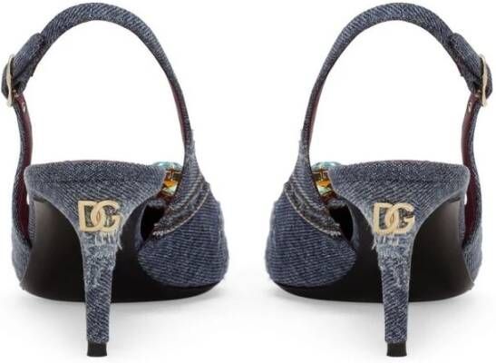 Dolce & Gabbana Indigo Blauwe Denim Kristalversierde Slingback Schoenen Blue Dames