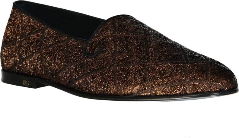 Dolce & Gabbana Jacquard Loafers met Gouden Logo Brown Heren