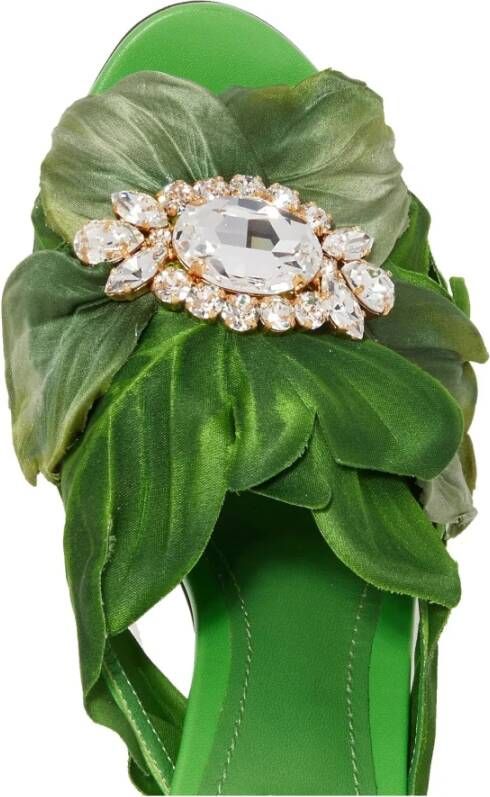 Dolce & Gabbana Jungle Leaf Satin Mules met kristallen Green Dames