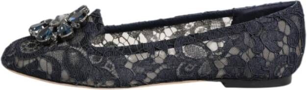 Dolce & Gabbana Kanten Platte Schoenen met Kristalbloemdetails