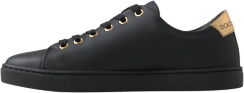 Dolce & Gabbana Klassieke Zwarte Gouden Leren Sneakers Schoenen Black Dames