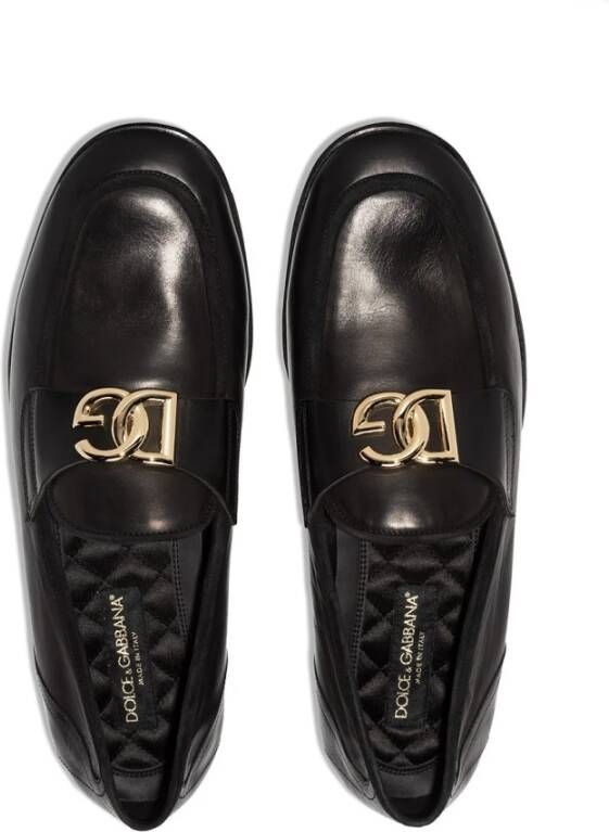 Dolce & Gabbana Klassieke Zwarte Logo-Plaque Loafers Black Heren